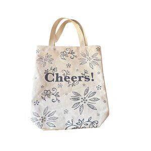 Floral Canvas Tote Bag With "Cheers!" Print - Durable & Reusable